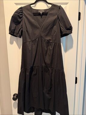 Donna Morgan Black Puff Sleeve Midi Dress